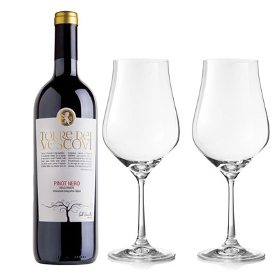 Torre dei Vescovi Pinot Nero 75cl Red Wine And Crystal Classic Collection Wine Glasses